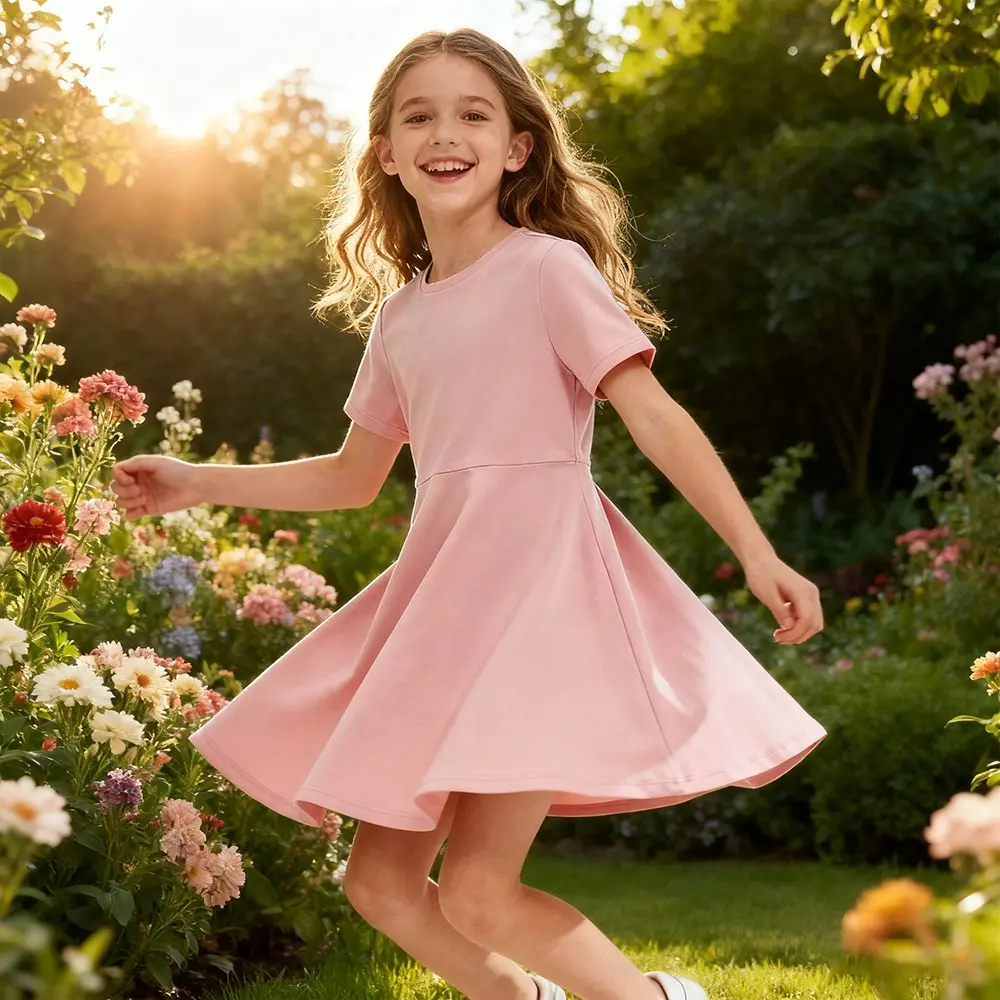 High-Quality XH-Fashion Customizable Short Sleeve O Neck Sweet Dress for Girls Supplier, Factory