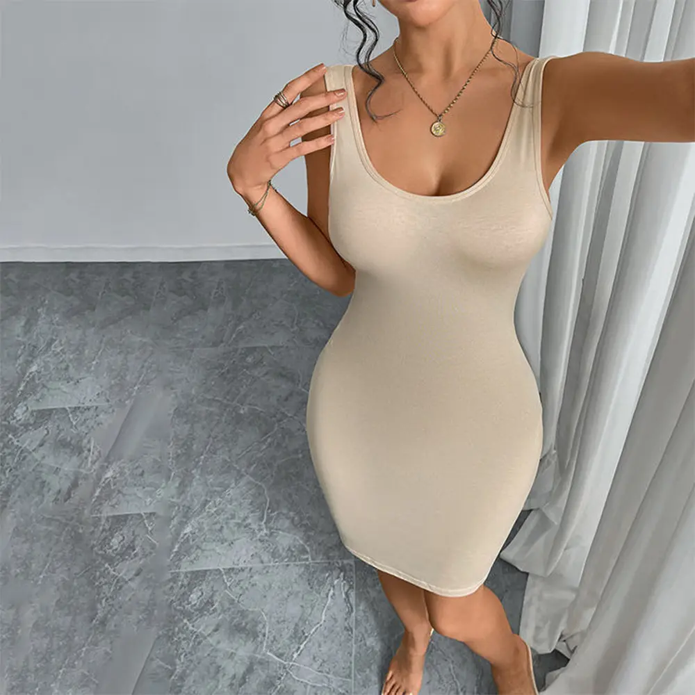Custom XH-Fashion OEM ODM Solid Basic Rib Knit Bodycon Dress, Custom Print Slim Fit Casual Club Mini Dress Supplier, Suppliers
