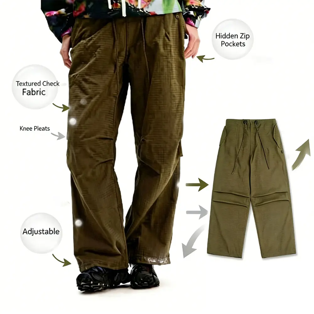 OEM XH-Fashion Men's Lightweight Grid Parachute Pants - Breathable Quick-Dry Wide Leg Casual Trousers for Streetwear & Outdoor Supplier, Factory