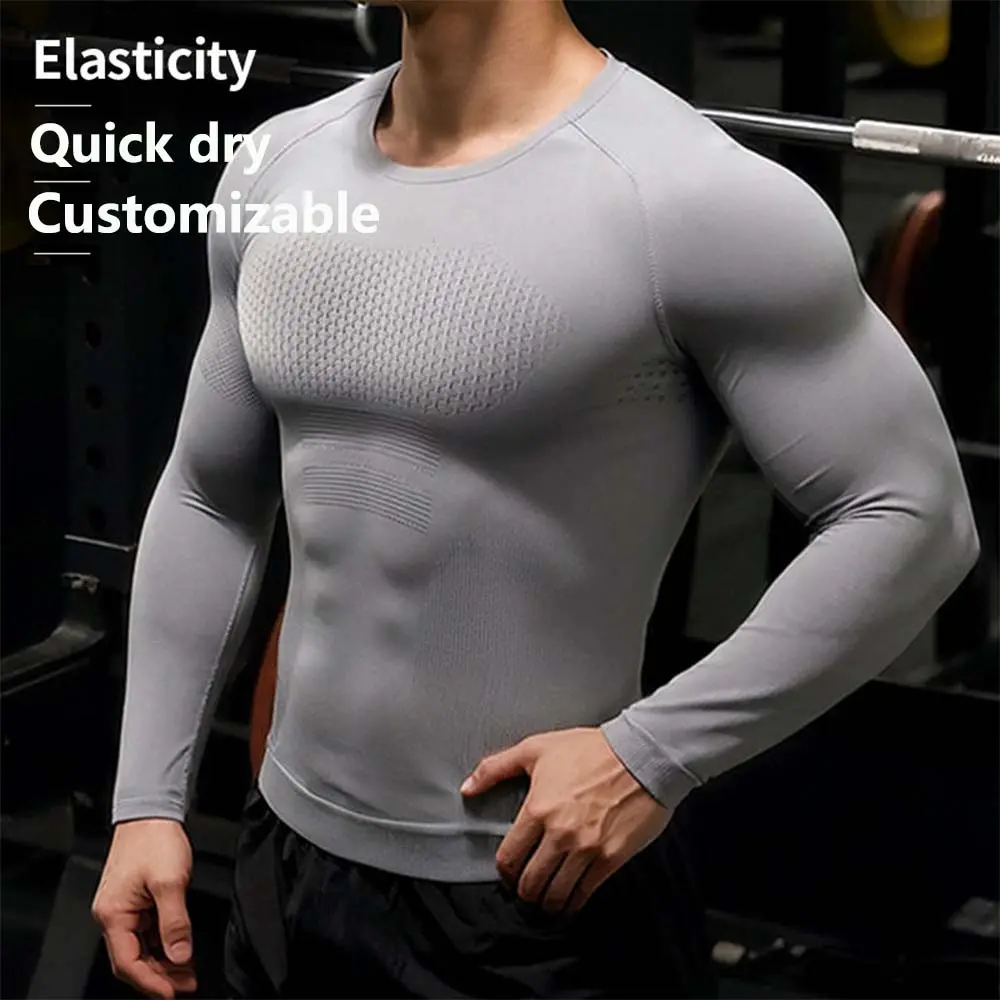Custom XH-Fashion Custom Logo Men's Seamless Compression Long Sleeve Shirt, Quick Dry Elastic Workout Top, Personalized Gym Athletic Base Layer Factories, Suppliers
