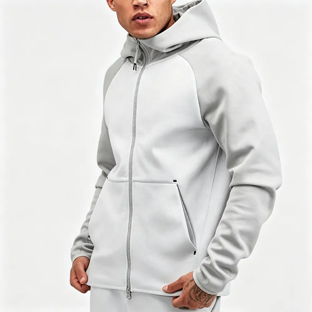 OEM XH-Fashion Custom Logo Color Block Raglan Hoodie Tracksuit | Men’s Full Zip Hooded Jacket & Jogger Pants 2 Piece Set OEM ODM Private Label Manufacturer, Factories