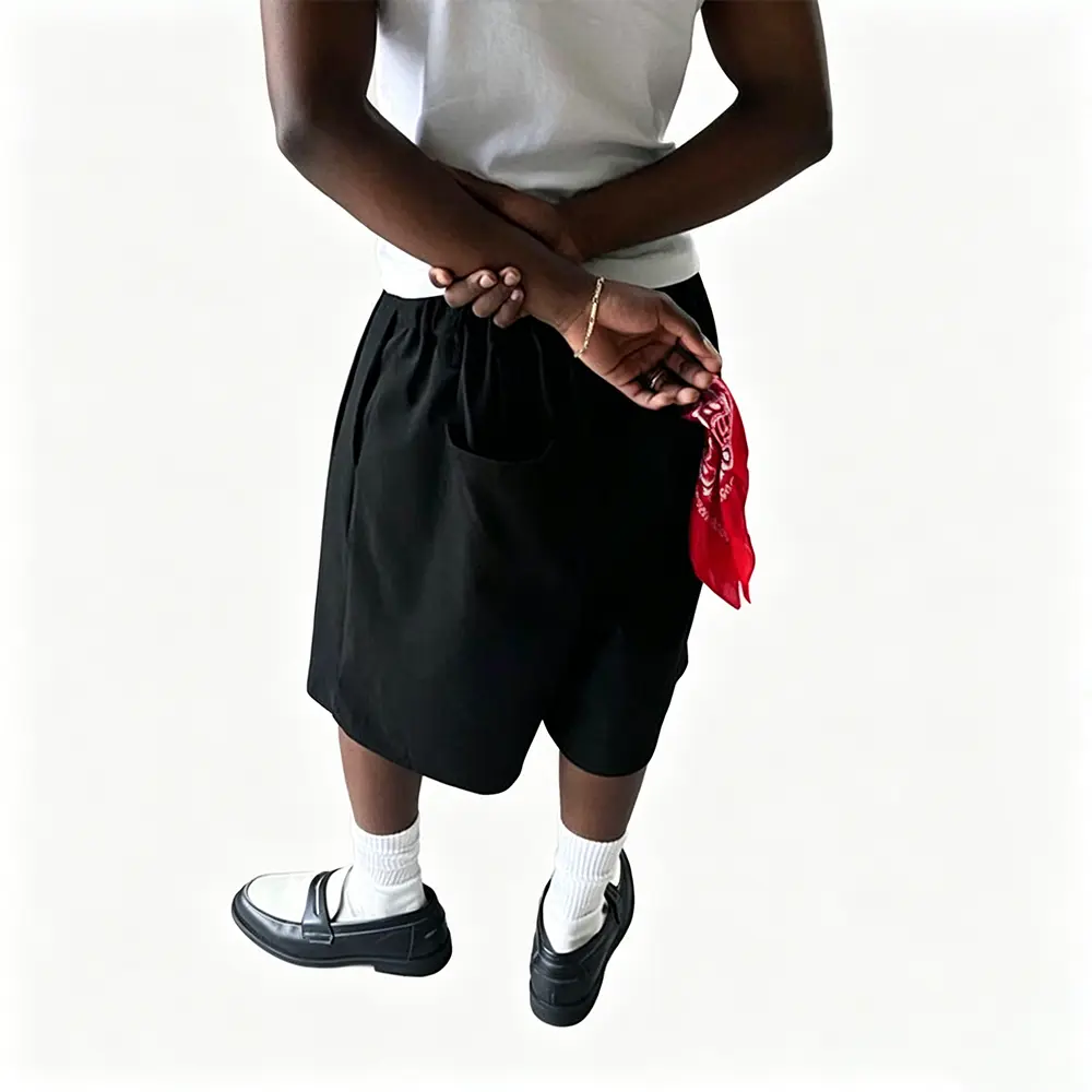 Custom XH-Fashion High Waist Baggy Wide Leg Bermuda Shorts, Casual Black Pleated Knee Shorts Manufacturers, Suppliers