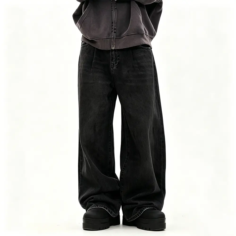 High-Quality XH-Fashion OEM ODM Gradient Faded Baggy Denim Jeans, Streetwear Oversized Wide Leg Custom Brand Trousers Manufacturer, Suppliers