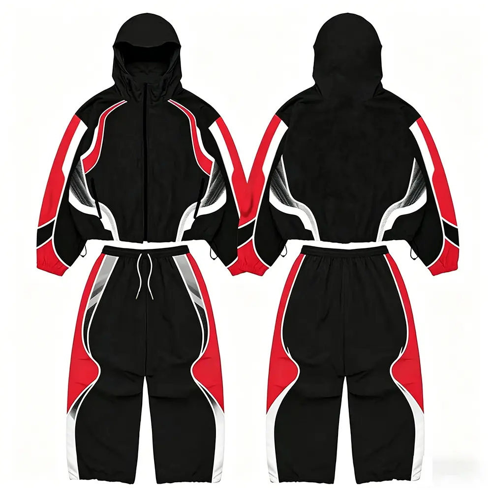OEM XH-Fashion nisex Streetwear Colorblock Tracksuit - Bold Black & Neon Green Hooded Jacket & Wide Leg Pants Set Manufacturers, Factories