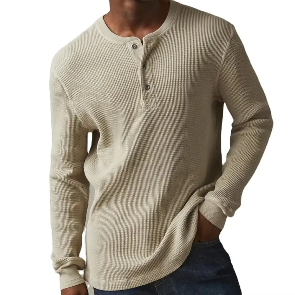 High-Quality XH-Fashion Men's Waffle Knit Henley Long Sleeve T-Shirt A Timeless Wardrobe Staple for Effortless Year-Round Style Manufacturer, Manufacturers