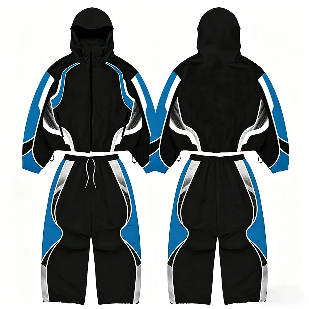 OEM XH-Fashion nisex Streetwear Colorblock Tracksuit - Bold Black & Neon Green Hooded Jacket & Wide Leg Pants Set Manufacturers, Factories