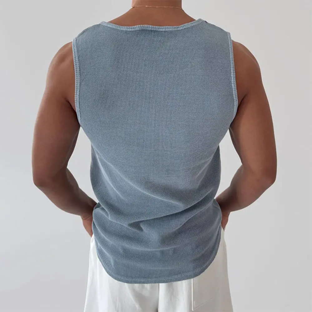 High-Quality XH-Fashion Custom Logo Men’s Waffle Knit Sleeveless Tank Top | Loose Crew Neck Casual Basic Singlet OEM ODM Private Label Factories, Suppliers