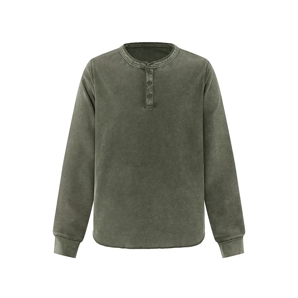 OEM XH-Fashion  Men's Premium Washed Waffle Knit Henley Shirt - Light Brown Casual Long Sleeve Top for Everyday Wear Manufacturers, Supplier