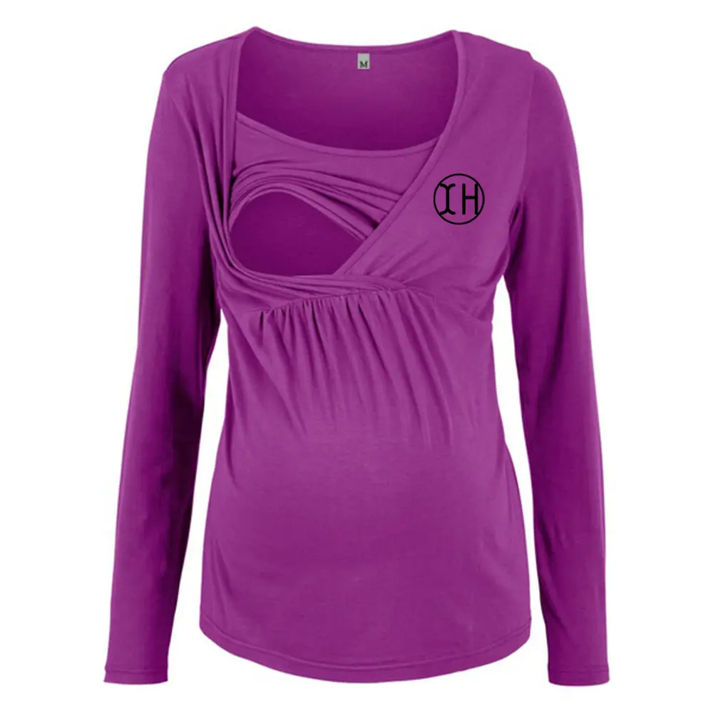 High-Quality XH-Fashion OEM Women's Maternity Nursing Long Sleeve Top Cross Over Breastfeeding Blouse Manufacturer Supplier, Suppliers