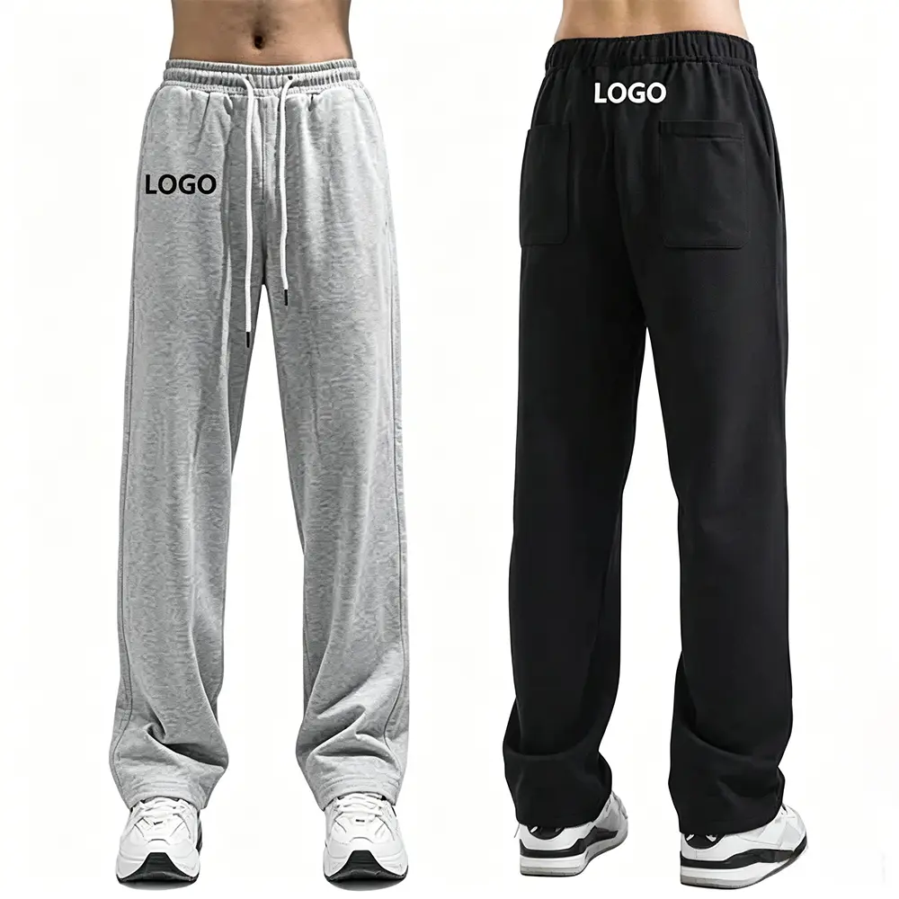 Custom XH-Fashion Custom Logo Men’s Wide Leg Sweatpants | Loose Straight Leg Casual Jogger Pants 2 Colors OEM ODM Private Label Factories, Factory