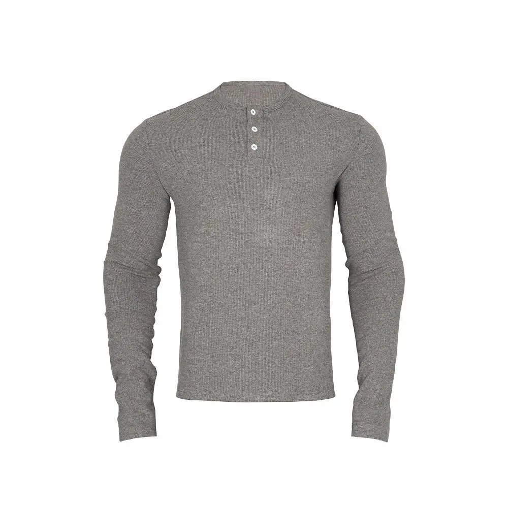 Custom XH-Fashion Men's Premium Slim-Fit Gray Henley Shirt - Soft Stretch Long Sleeve Top for Work & Everyday Wear Manufacturer, Manufacturers