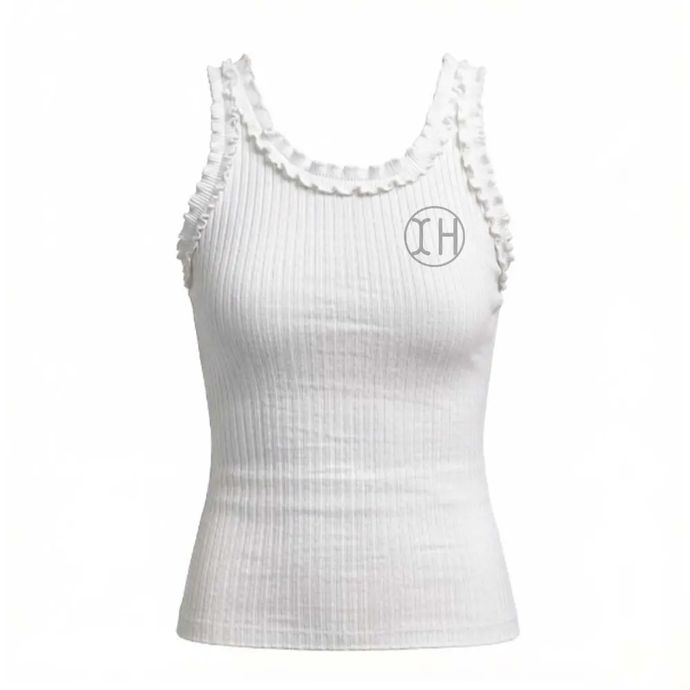 High-Quality XH-Fashion Custom Logo Women's Ribbed Ruffle Tank Top, Personalized Fitted Sleeveless Cami, Customizable Casual Knit Top for Her Manufacturers, Factories