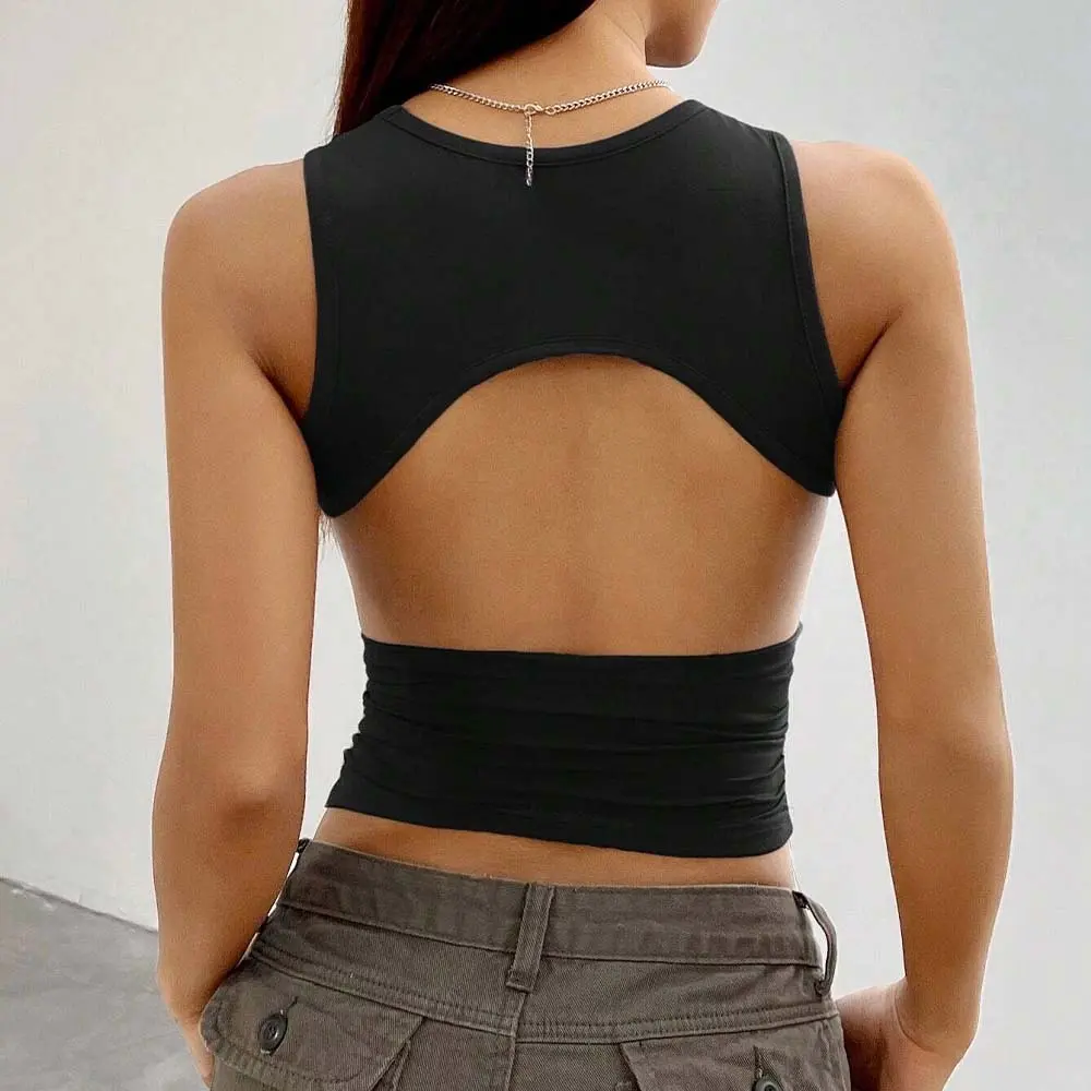 OEM XH-Fashion Custom Logo Women's Open Back Cropped Tank Top, Personalized Fitted Sleeveless Cami, Customizable Backless Crop Top for Her Manufacturers, Factory