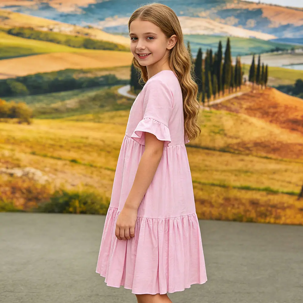 OEM XH-Fashion  Customizable Short Sleeve O Neck Sweet Dress for Girls Manufacturers, Factory