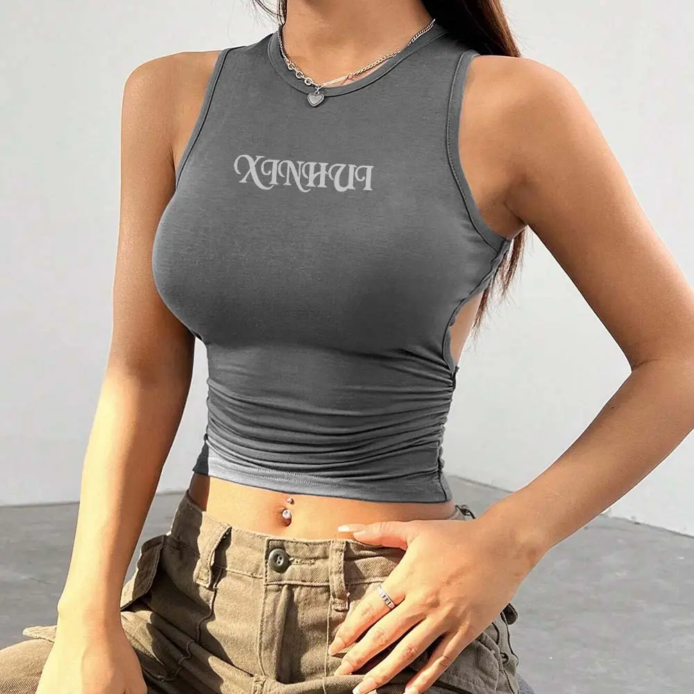 OEM XH-Fashion Custom Logo Women's Open Back Cropped Tank Top, Personalized Fitted Sleeveless Cami, Customizable Backless Crop Top for Her Manufacturers, Factory