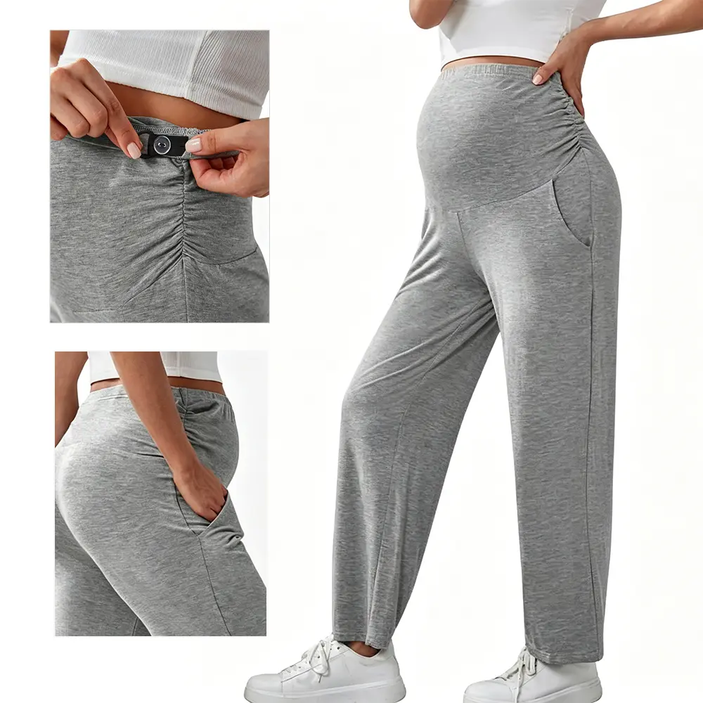 OEM XH-Fashion Custom Logo Full Panel Adjustable Waist Maternity Jogger Pants | Women’s Over Belly Soft Modal Pregnancy Trousers with Side Pockets Supplier, Suppliers