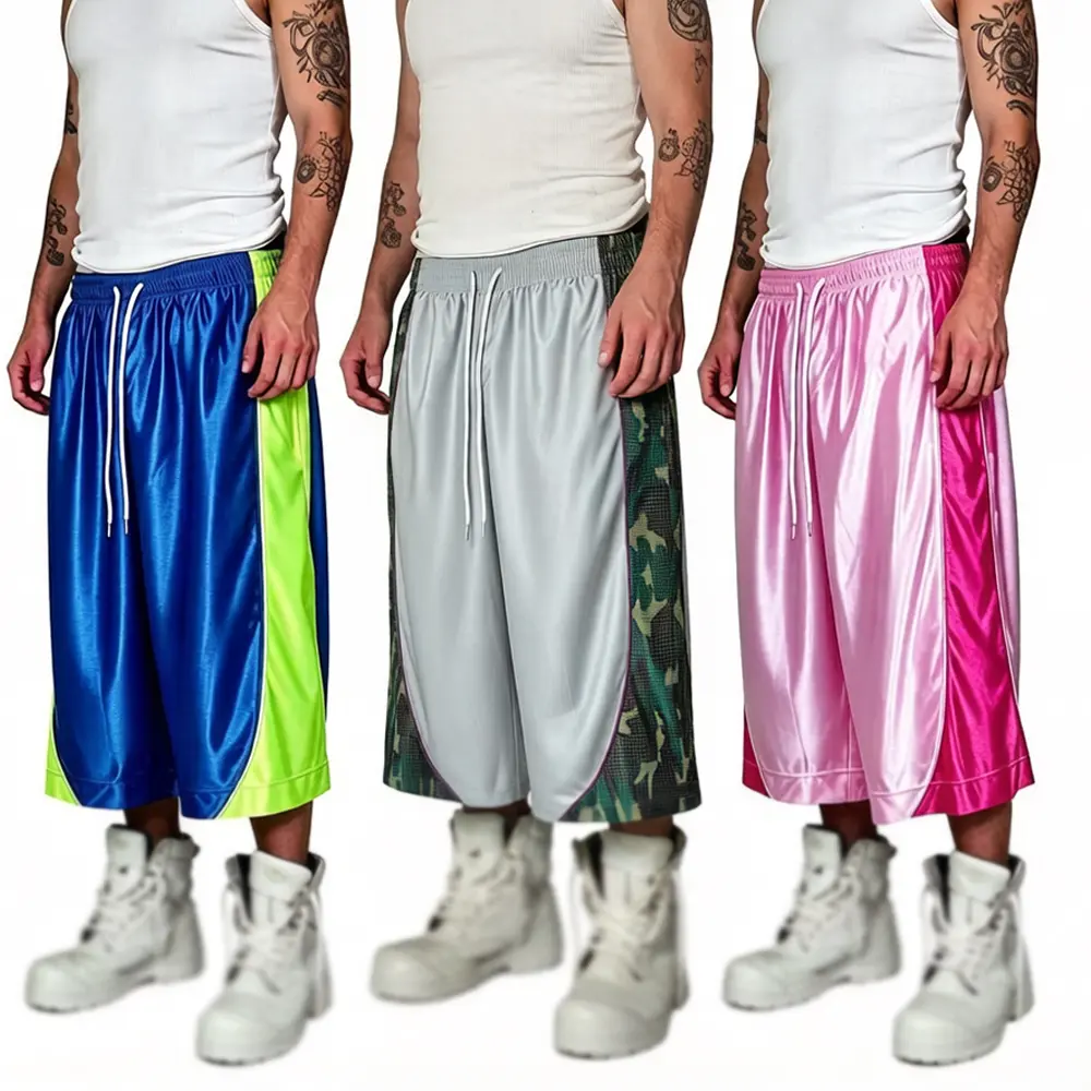 Custom XH-Fashion Men’s Glossy Spliced Streetwear Basketball Shorts, Multi-Color Camo Side Stripe Custom Casual Shorts Manufacturers, Suppliers