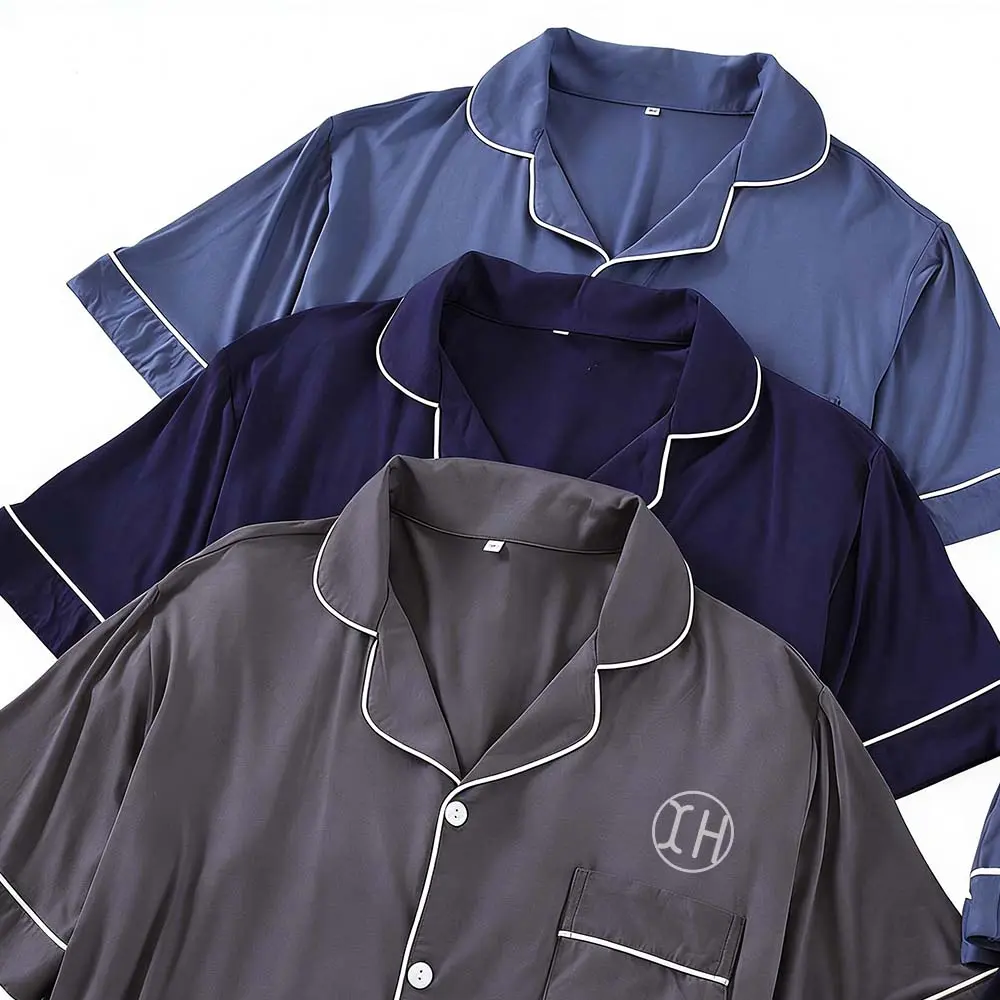 Custom XH-Fashion Custom Logo Men's 3-Piece Pajama Set, Ultra-Soft Modal Short Sleeve Sleepwear with Contrast Piping, Personalized Loungewear for Home & Gifting Factory, Suppliers