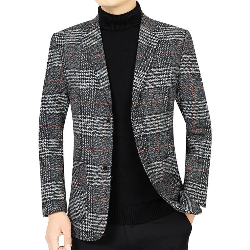 High-Quality XH-Fashion OEM ODM Vintage Houndstooth Plaid Wool Blazer, Custom Embroidery Business Casual Tweed Jacket Manufacturer, Manufacturers