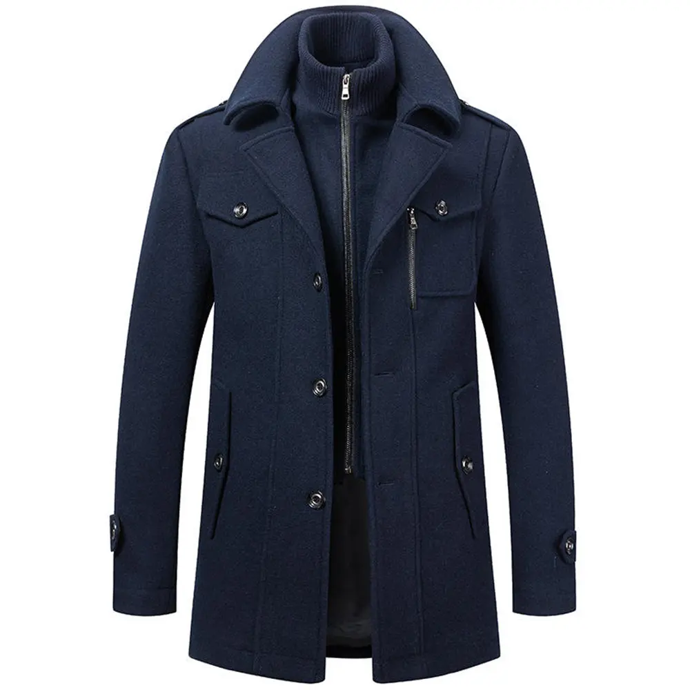 Custom XH-Fashion OEM ODM 2-in-1 Faux Inner Knit Wool Overcoat, Custom Embroidery Notch Lapel Warm Winter Jacket Manufacturers, Suppliers