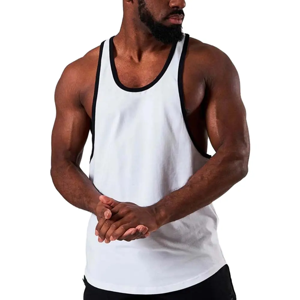 Custom XH-Fashion Custom Logo Contrast Binding Y Back Men’s Tank Top | Breathable Sleeveless Gym Workout Singlet OEM ODM Private Label Manufacturer, Suppliers