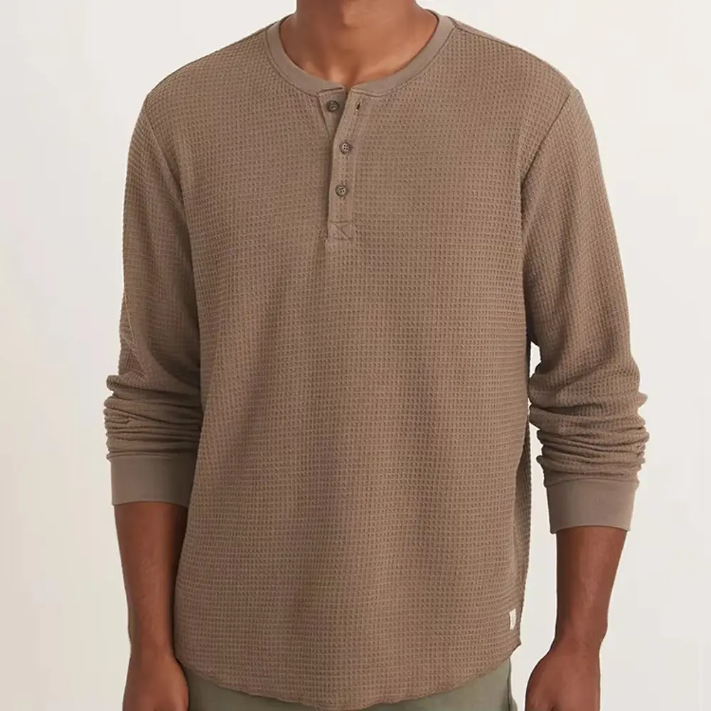 High-Quality XH-Fashion Men's Waffle Knit Henley Long Sleeve T-Shirt A Timeless Wardrobe Staple for Effortless Year-Round Style Manufacturer, Manufacturers
