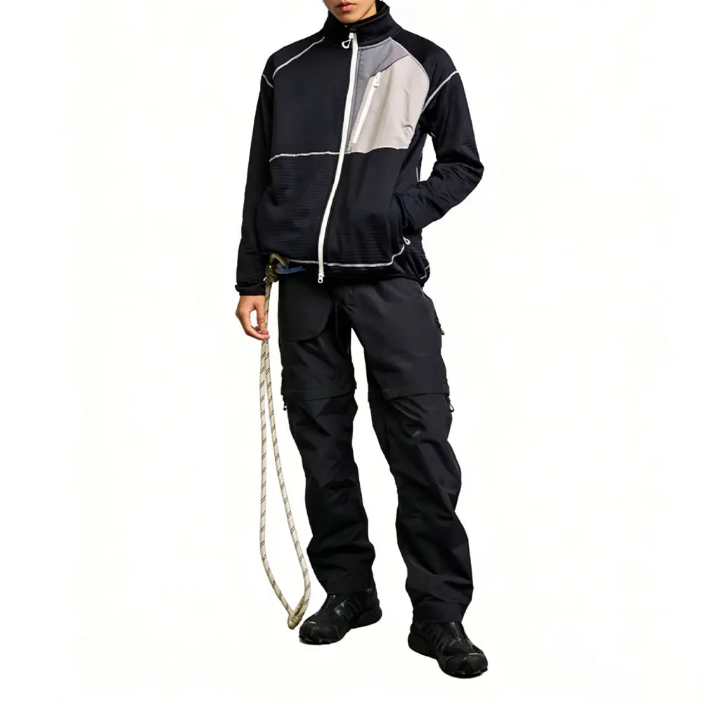High-Quality XH-Fashion Unisex Colorblock Grid Fleece Jacket - Full-Zip Breathable Performance Outerwear for Hiking & Streetwear Manufacturer, Factory