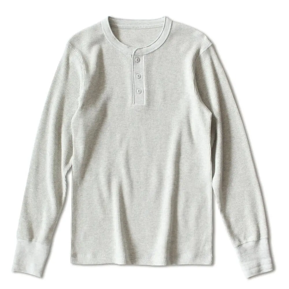 High-Quality XH-Fashion  Men's Light Gray Waffle Knit Henley Shirt - Thermal Long Sleeve Casual Everyday Top Factories, Factory