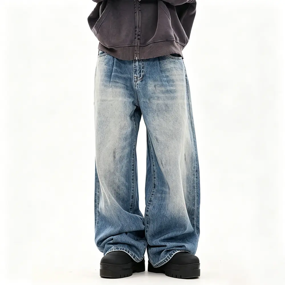 High-Quality XH-Fashion OEM ODM Gradient Faded Baggy Denim Jeans, Streetwear Oversized Wide Leg Custom Brand Trousers Manufacturer, Suppliers