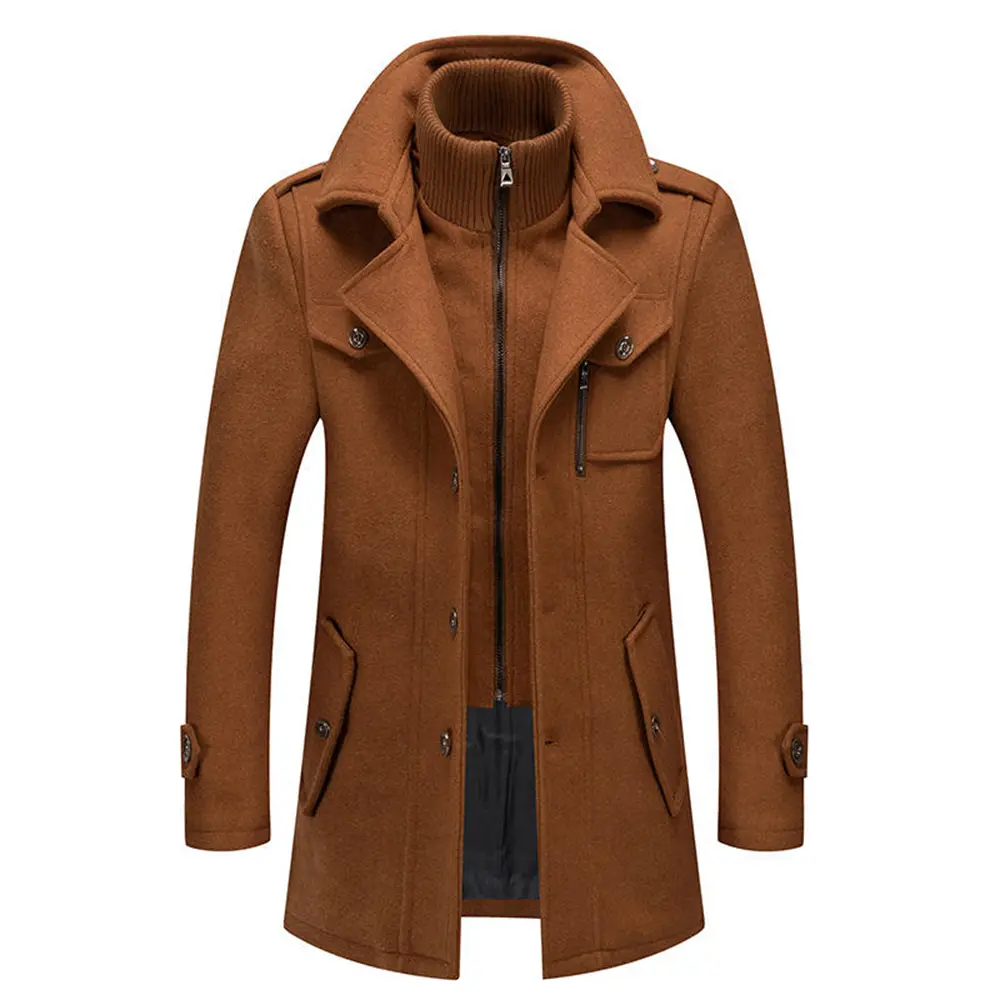 Custom XH-Fashion OEM ODM 2-in-1 Faux Inner Knit Wool Overcoat, Custom Embroidery Notch Lapel Warm Winter Jacket Manufacturers, Suppliers