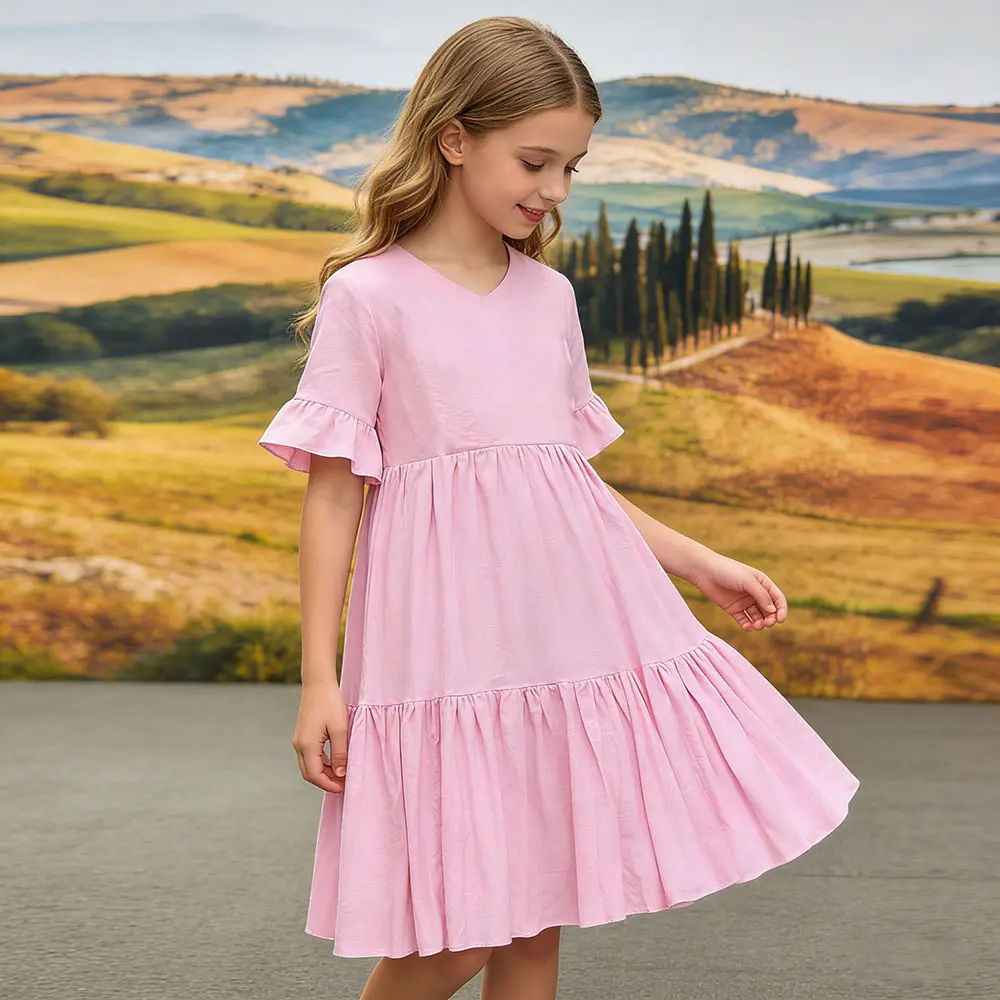 OEM XH-Fashion  Customizable Short Sleeve O Neck Sweet Dress for Girls Manufacturers, Factory