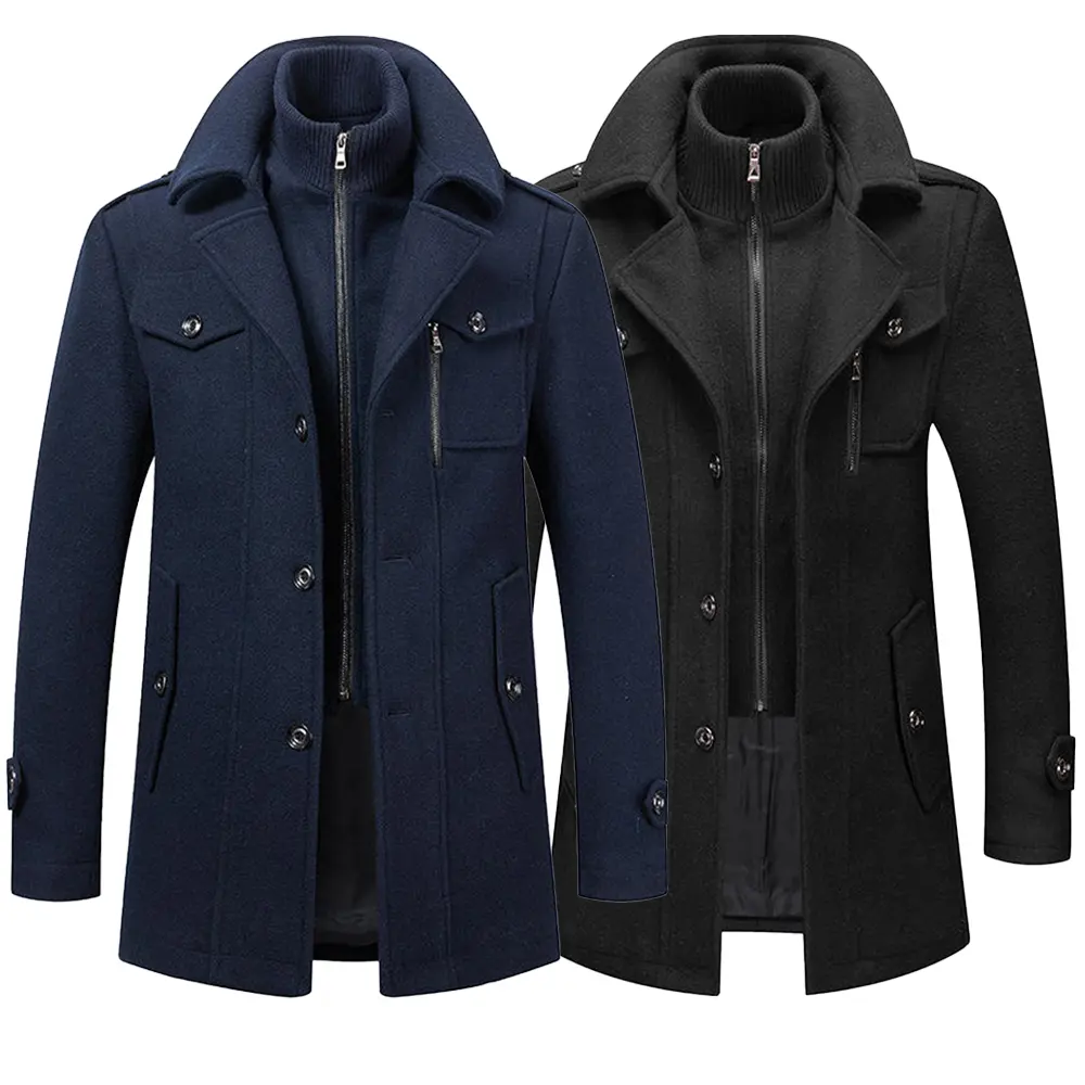 Custom XH-Fashion OEM ODM 2-in-1 Faux Inner Knit Wool Overcoat, Custom Embroidery Notch Lapel Warm Winter Jacket Manufacturers, Suppliers