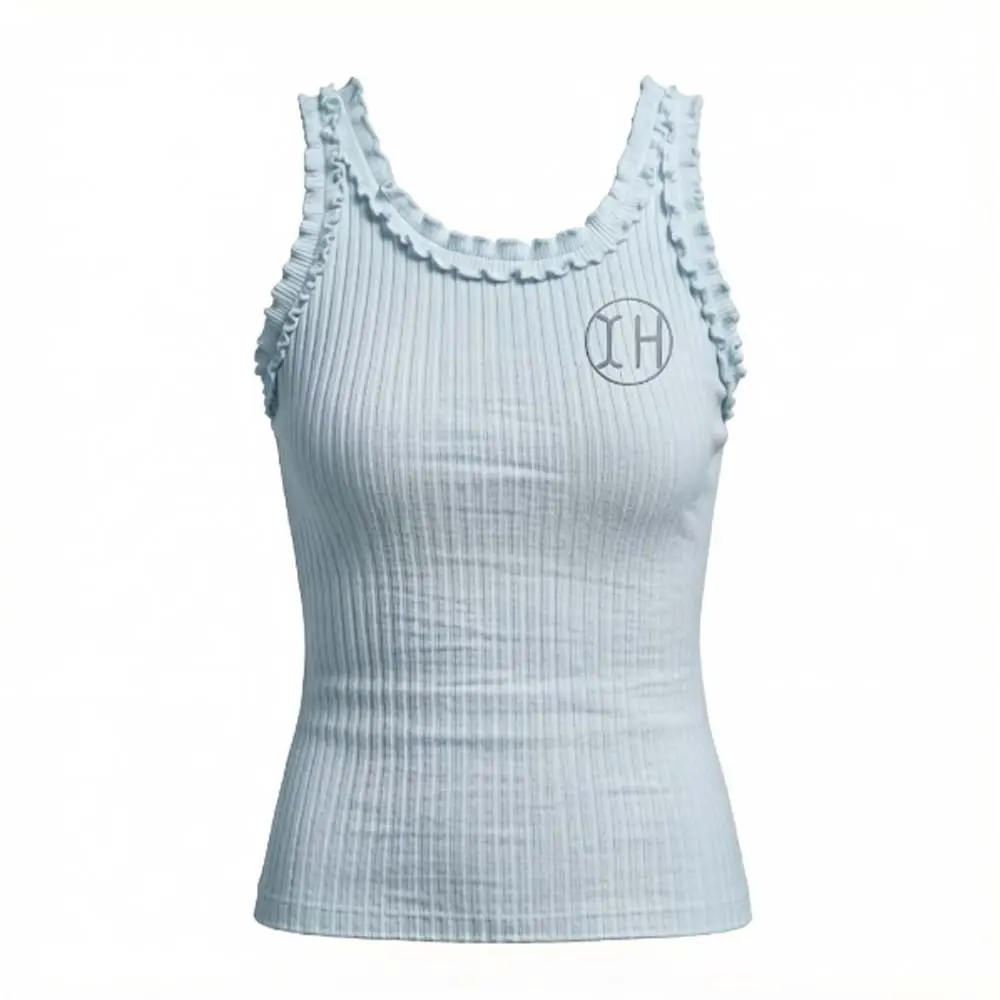 High-Quality XH-Fashion Custom Logo Women's Ribbed Ruffle Tank Top, Personalized Fitted Sleeveless Cami, Customizable Casual Knit Top for Her Manufacturers, Factories