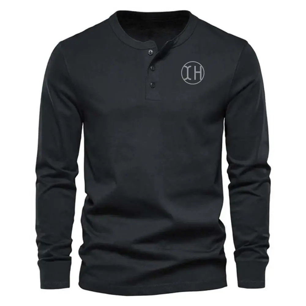 High-Quality XH-Fashion Custom Logo Men's Henley Long Sleeve Shirt, Personalized Button Henley Tee, Customizable Casual Cotton Shirt for Men Factories, Suppliers