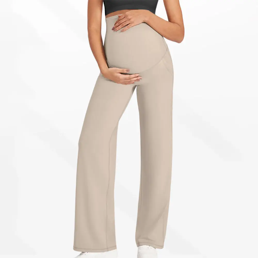 OEM XH-Fashion Custom Logo Full Panel High Rise Maternity Wide Leg Pants | Over Belly Soft Stretch Pregnancy Flare Trousers with Side Pockets Manufacturers, Factories