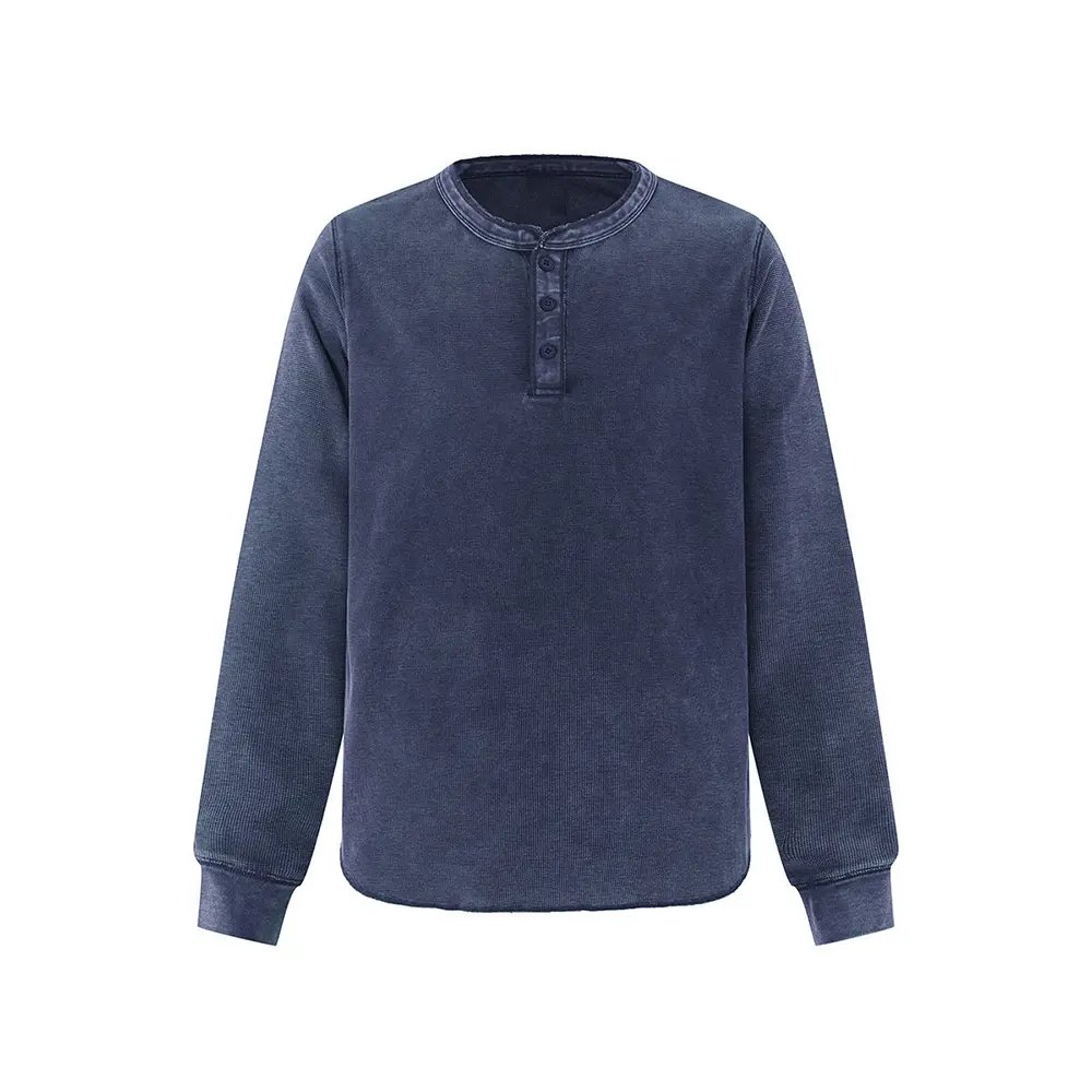 OEM XH-Fashion  Men's Premium Washed Waffle Knit Henley Shirt - Light Brown Casual Long Sleeve Top for Everyday Wear Manufacturers, Supplier
