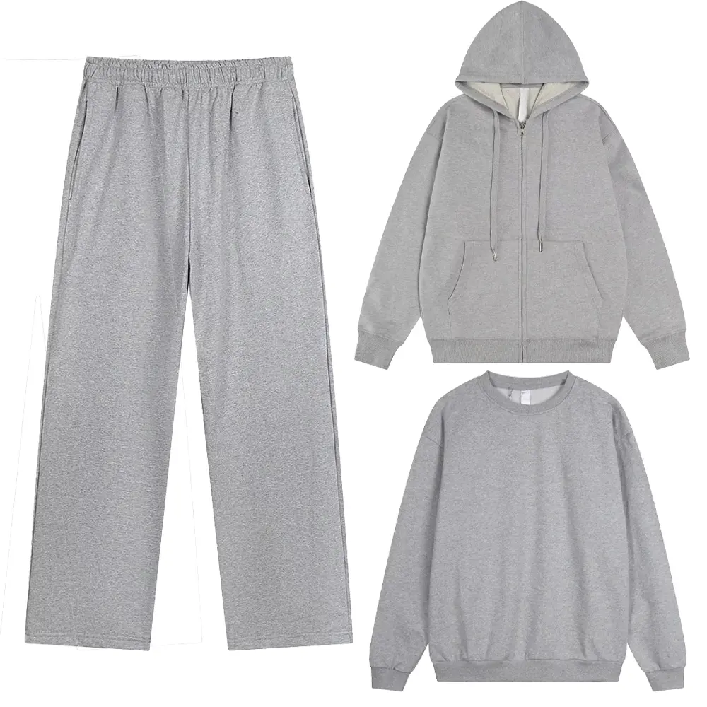 High-Quality XH-Fashion Wholesale Private Label Custom Print Loungewear Set, 3-in-1 Hooded/Crew Neck + Wide Leg Sweatpants Manufacturers, Suppliers