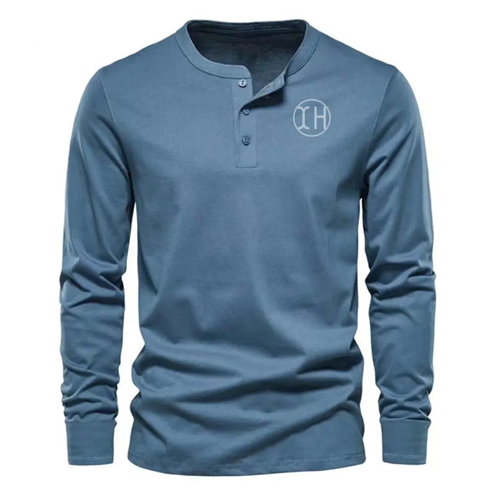 High-Quality XH-Fashion Custom Logo Men's Henley Long Sleeve Shirt, Personalized Button Henley Tee, Customizable Casual Cotton Shirt for Men Factories, Suppliers