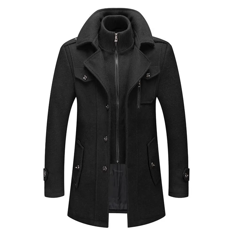 Custom XH-Fashion OEM ODM 2-in-1 Faux Inner Knit Wool Overcoat, Custom Embroidery Notch Lapel Warm Winter Jacket Manufacturers, Suppliers