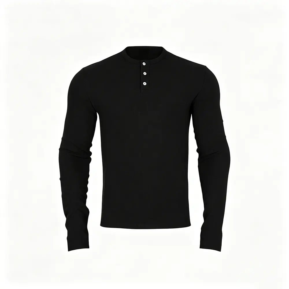 Custom XH-Fashion Men's Premium Slim-Fit Gray Henley Shirt - Soft Stretch Long Sleeve Top for Work & Everyday Wear Manufacturer, Manufacturers