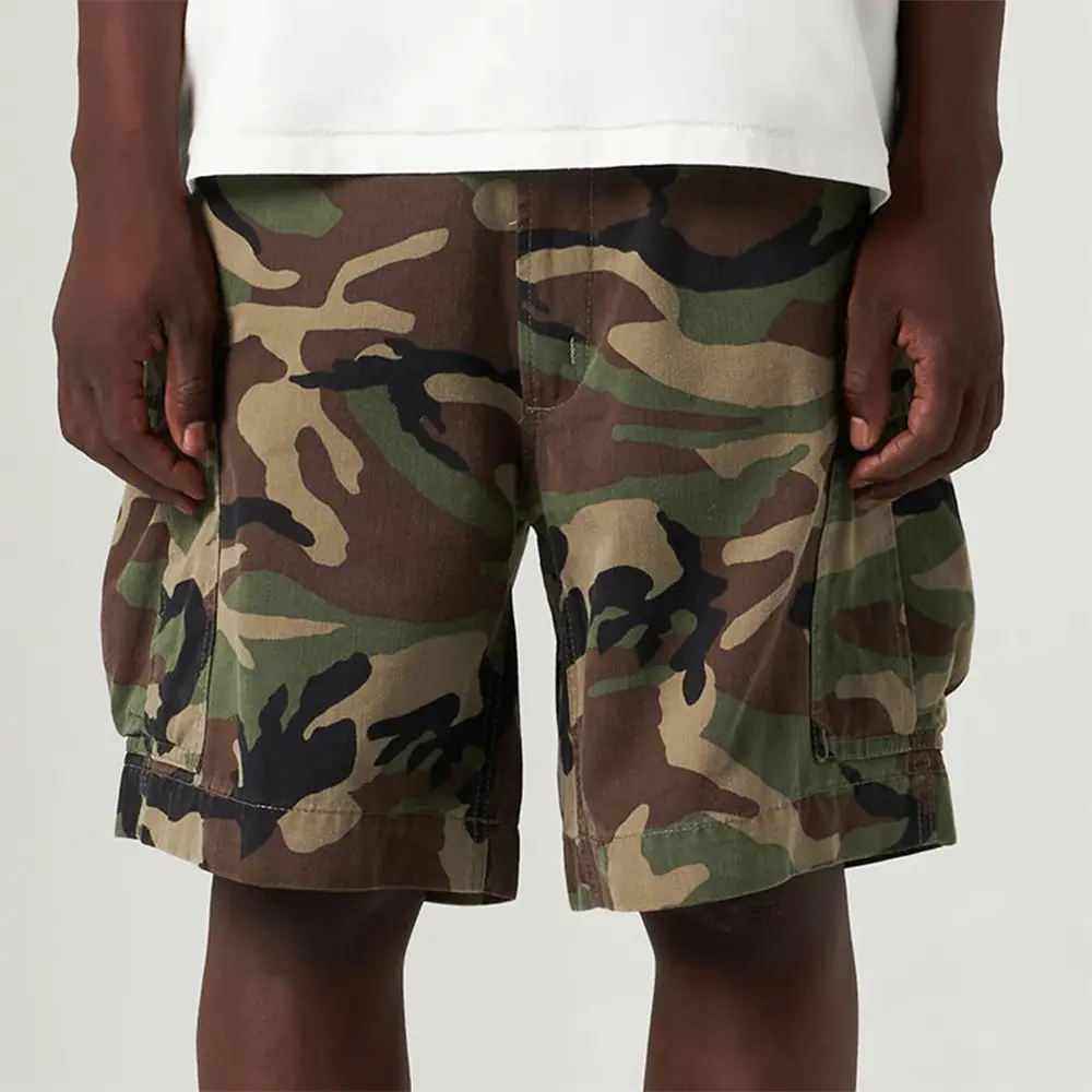 OEM XH-Fashion Custom Logo Woodland Camo Cargo Shorts | Men’s Multi Pocket Loose Fit Camouflage Casual Shorts OEM ODM Private Label Manufacturer, Factory