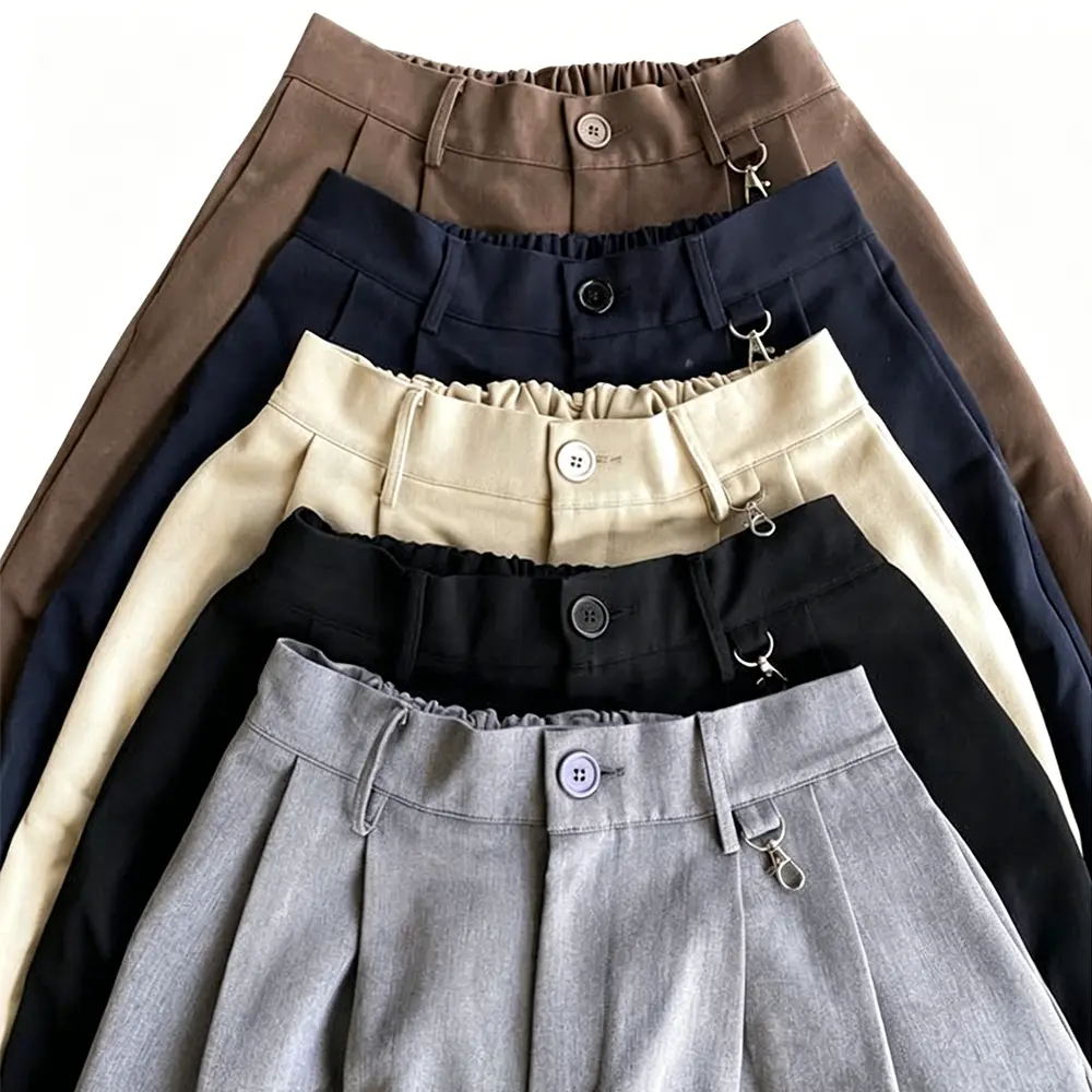Custom XH-Fashion High Waist Baggy Wide Leg Bermuda Shorts, Casual Black Pleated Knee Shorts Manufacturers, Suppliers