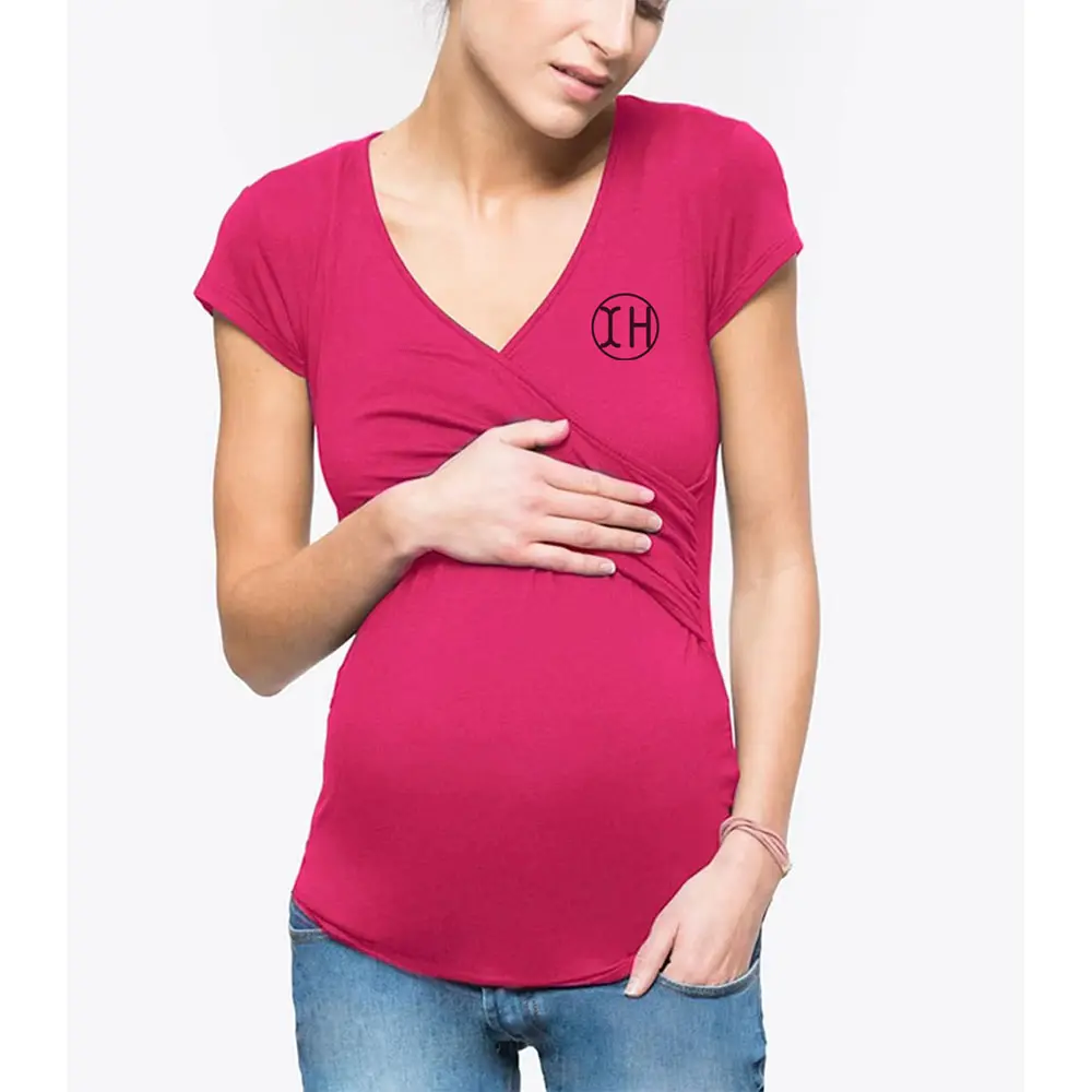 Custom XH-Fashion Nursing Tops for Breastfeeding, Summer Short Sleeve V Neck Maternity Shirts, Wrap Front Ruched Breastfeeding Blouse, Soft Stretchy Pregnancy Clothes for Women Manufacturers, Factories