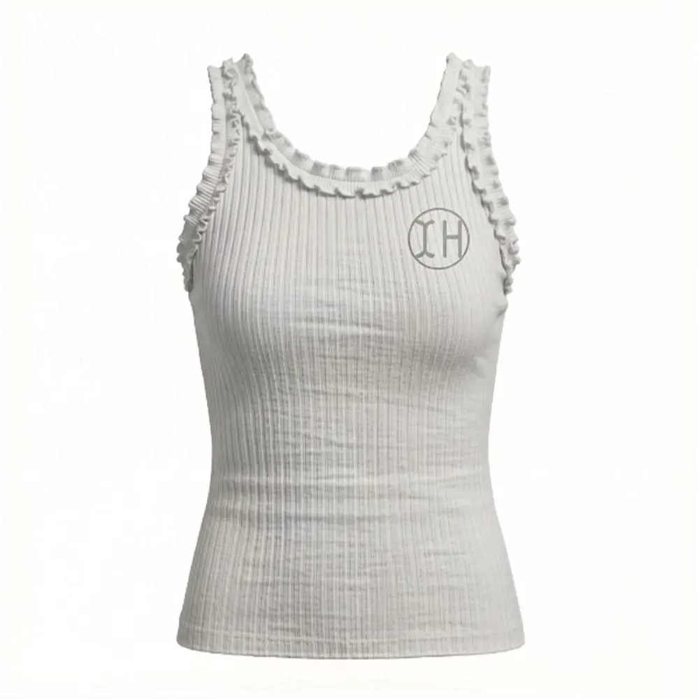 High-Quality XH-Fashion Custom Logo Women's Ribbed Ruffle Tank Top, Personalized Fitted Sleeveless Cami, Customizable Casual Knit Top for Her Manufacturers, Factories