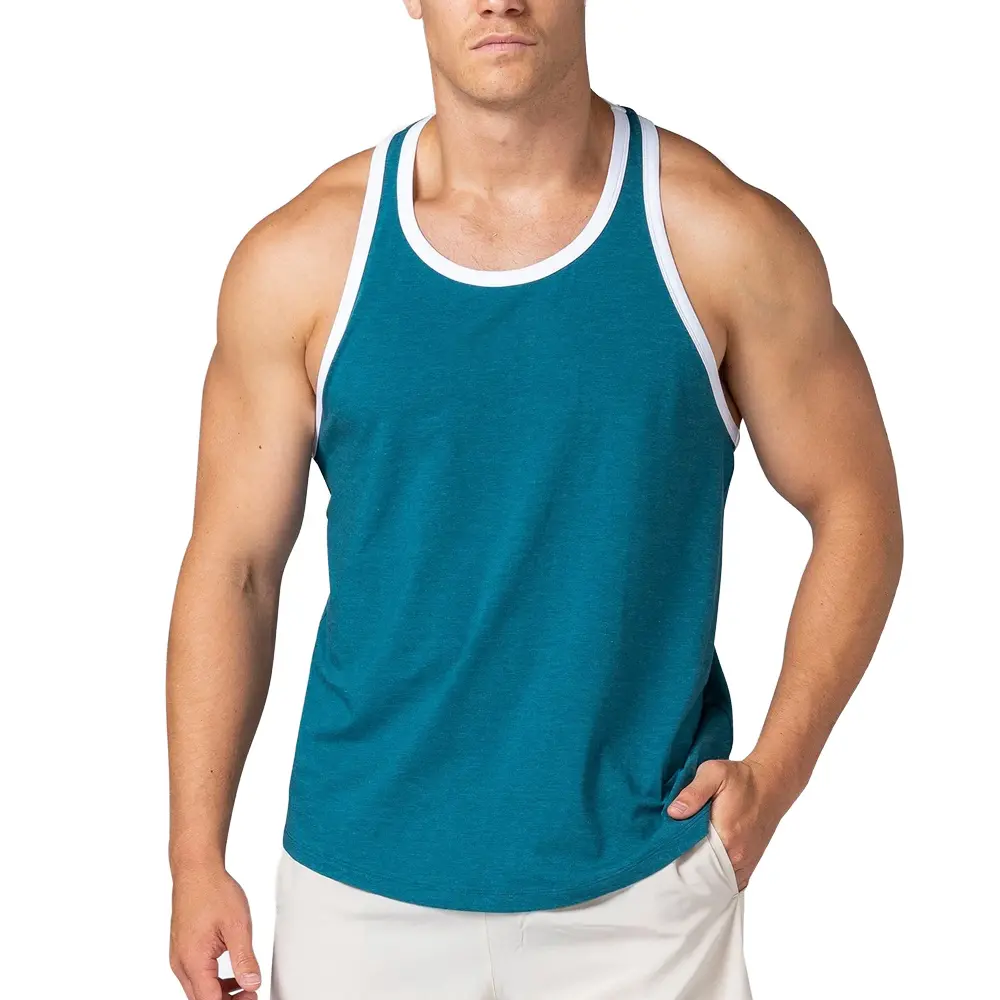 Custom XH-Fashion Custom Logo Contrast Binding Y Back Men’s Tank Top | Breathable Sleeveless Gym Workout Singlet OEM ODM Private Label Manufacturer, Suppliers