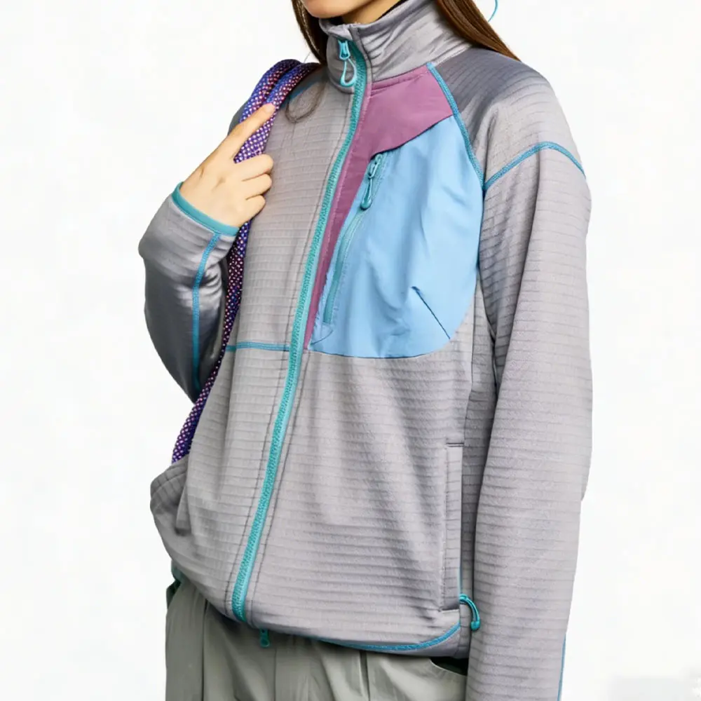 High-Quality XH-Fashion Unisex Colorblock Grid Fleece Jacket - Full-Zip Breathable Performance Outerwear for Hiking & Streetwear Manufacturer, Factory