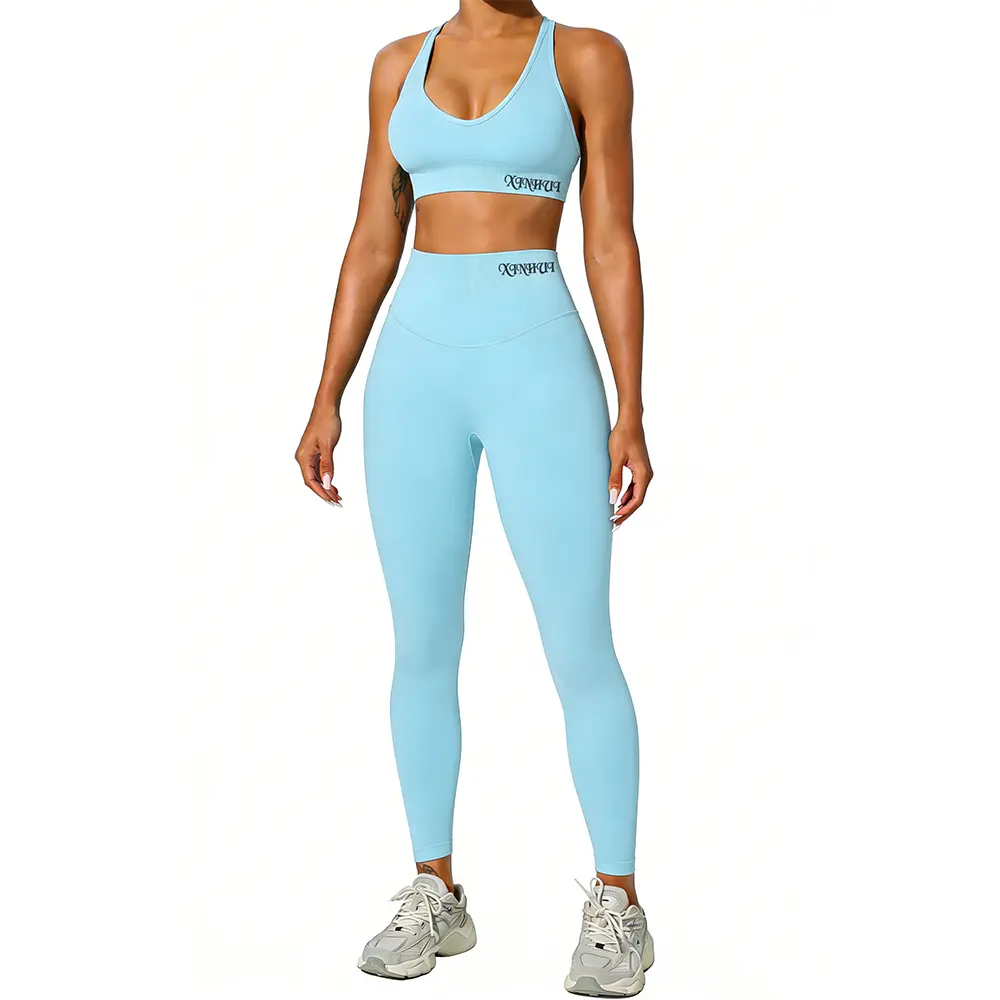 OEM XH-Fashion Custom Logo Cross Back Sports Bra And High Waist Leggings Set Women Gym Fitness Yoga Two Piece Set Activewear Workout Sportswear Supplier, Suppliers