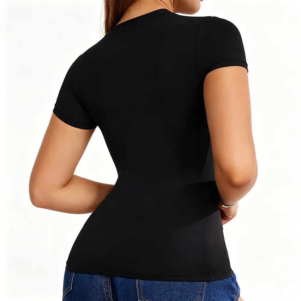 High-Quality XH-Fashion Curved Hem Form-Fitting Basic Tee - Stretchy Short Sleeve Crew Neck T-Shirt Supplier, Factories