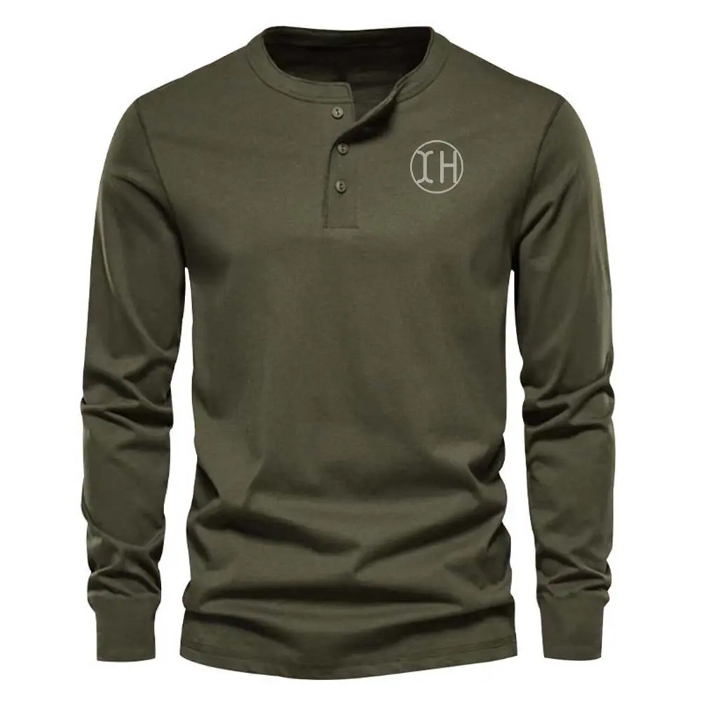 High-Quality XH-Fashion Custom Logo Men's Henley Long Sleeve Shirt, Personalized Button Henley Tee, Customizable Casual Cotton Shirt for Men Factories, Suppliers