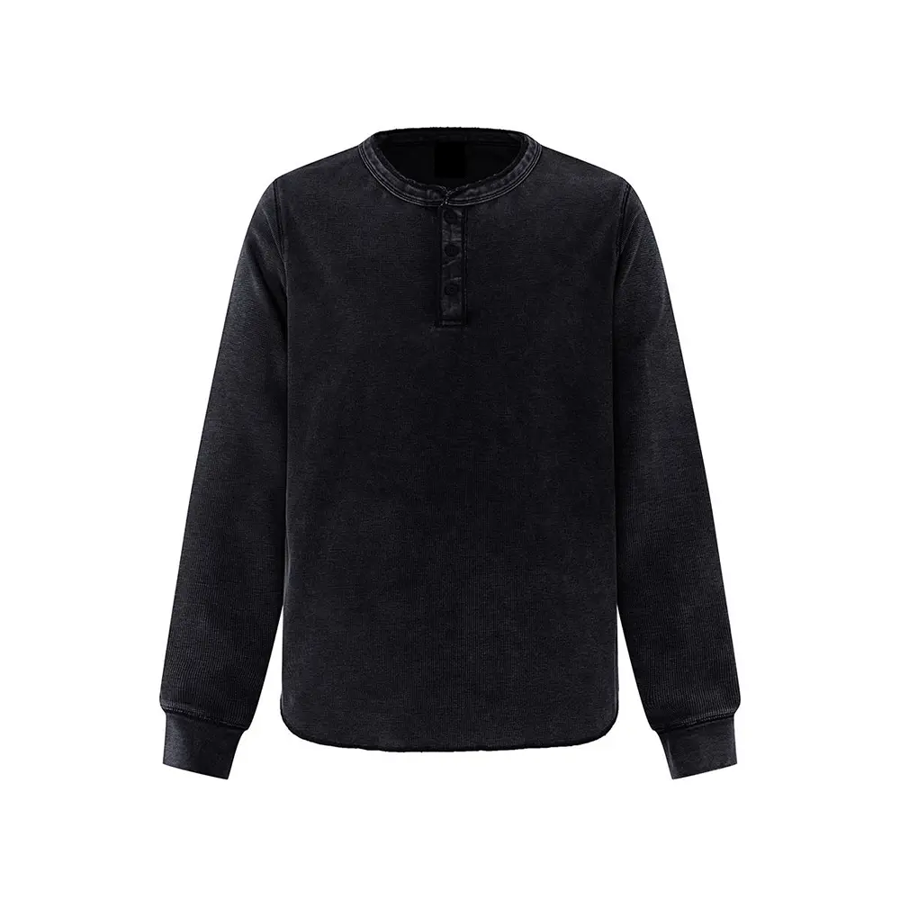 OEM XH-Fashion  Men's Premium Washed Waffle Knit Henley Shirt - Light Brown Casual Long Sleeve Top for Everyday Wear Manufacturers, Supplier